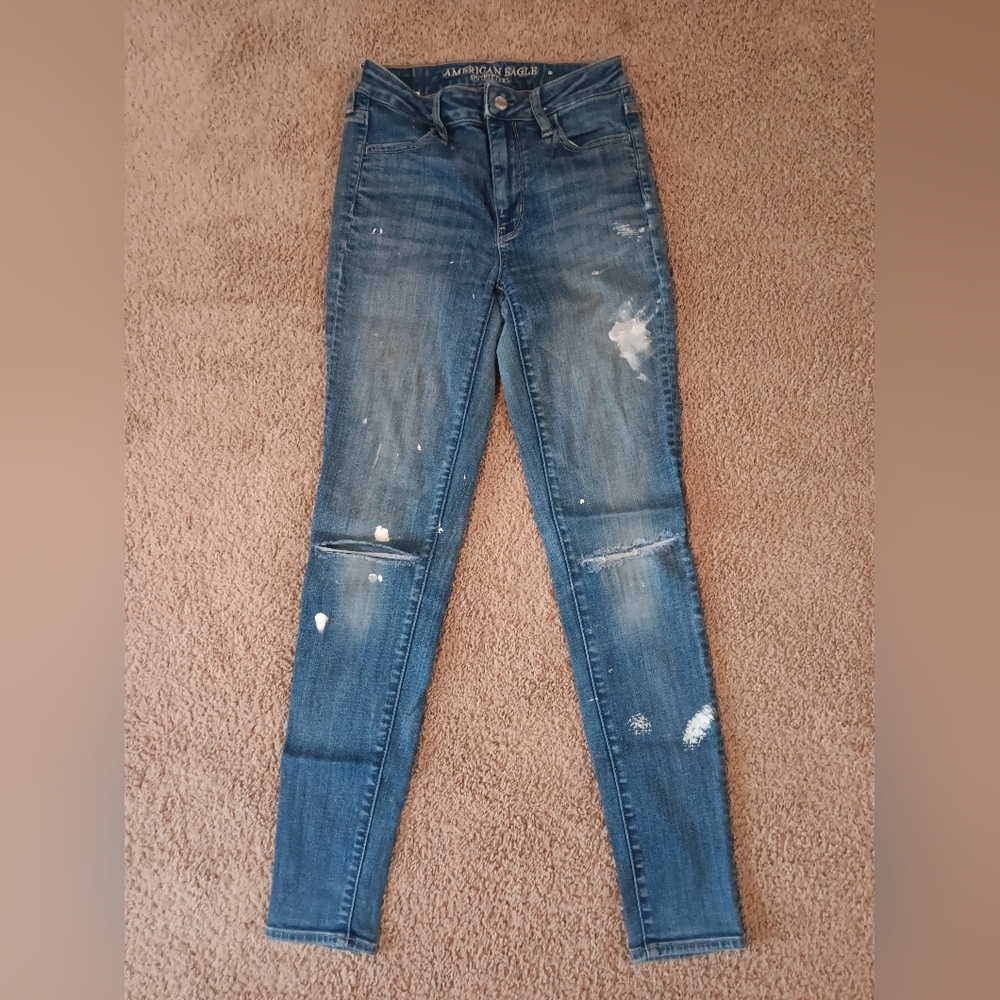 American Eagle Outfitters Blue Distressed Skinny Jeans